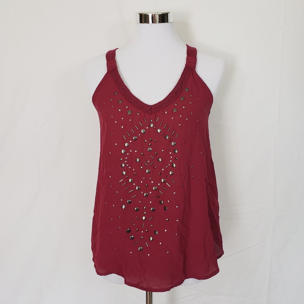 Xhileration Studded Tank Top Burgandy Women